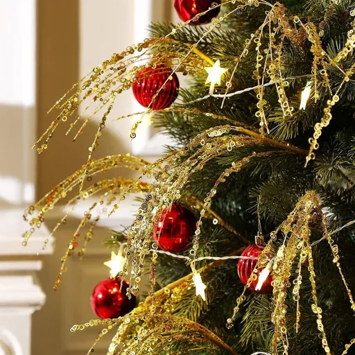 10PCS Glitter Christmas Picks Long Christmas Artificial Glitter Stem Flower Arrangements for Christmas Tree Xmas Party Wedding Vase Decorations 21Inch