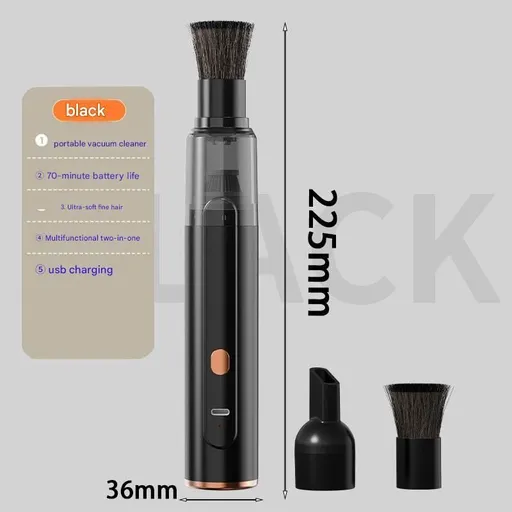 Handheld Car Vacuum Cleaner Portable Rechargeable Wireless Design with Soft Bristle Brush and Particle Nozzle Black