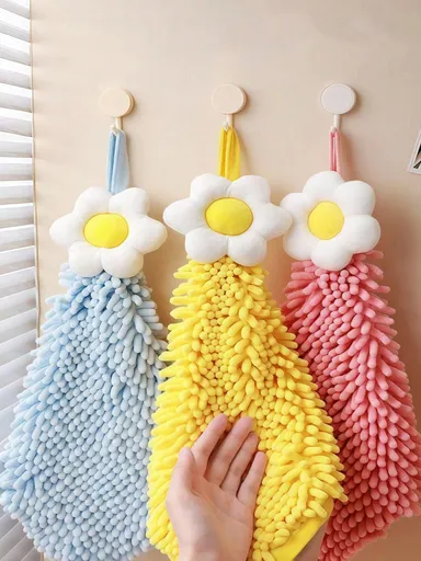 1-Pack Super Absorbent Coral Fleece Kitchen Towels – Cute Floral Pattern, Soft & Reusable, Ideal for Hand & Surface Cleaning, Decorative Towel for Bathroom/Kitchen Random Colors