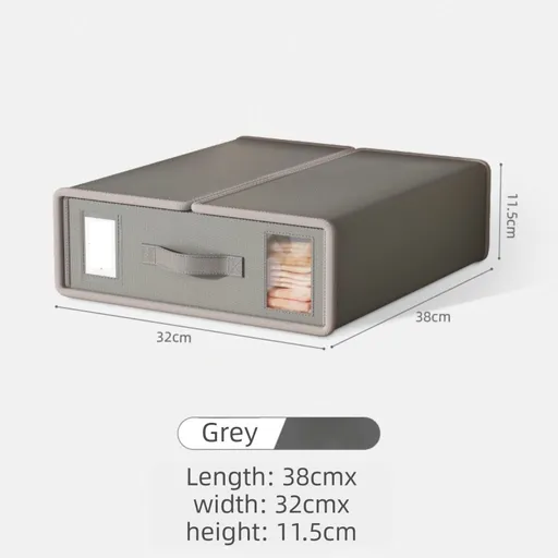 2-Pack Grey Foldable Bedding Storage Box with Zipper & Handle - Wardrobe Drawer Closet Organizer for Duvet Covers & Clothing (38x32x12CM)