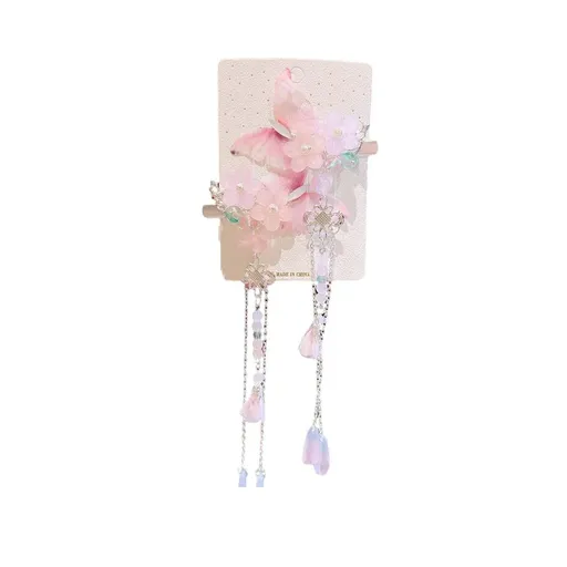 2Pcs Hanfu Flower Hair Clip with Pearl Tassel Butterfly Hairpin for Women and Girls Party - 15