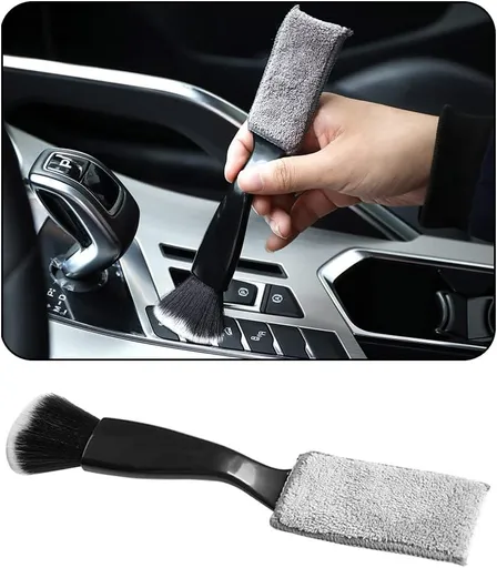Double Head Brush for Car Cleaning, Detailing Interior and Exterior - Soft Bristles (Black, 1 Pack)