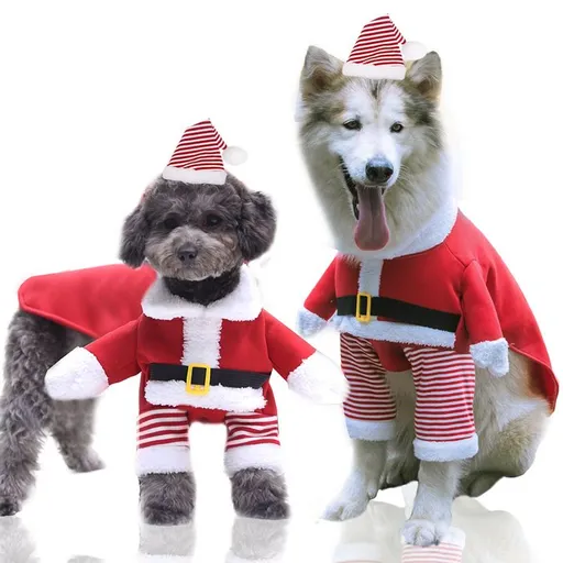 Christmas Pet Clothes Dog Cat Winter Cotton Two-Piece Set for standing elderly M