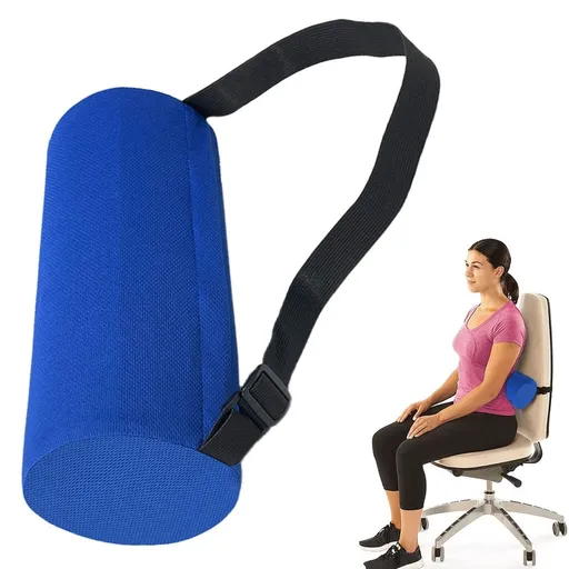 Chair Lumbar Support Pillow Memory Foam Car Seat Back Support Roll for Sciatica Pain Relief Office(blue,28*12cm)