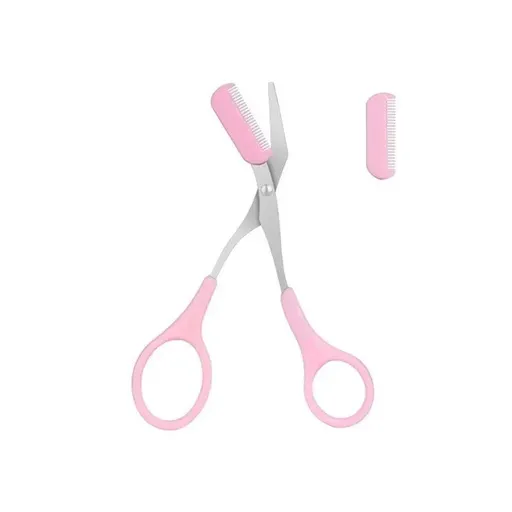 Eyebrow Trimmer Grooming Scissors Eyelash Thinning Shears Comb Brow Shaping Tool - Pink