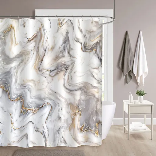 Grey Gold Marble Shower Curtain Set, Abstract Modern Shower Curtain for Bathroom Decor,Waterproof Washable Fabric Shower , 72 x 72