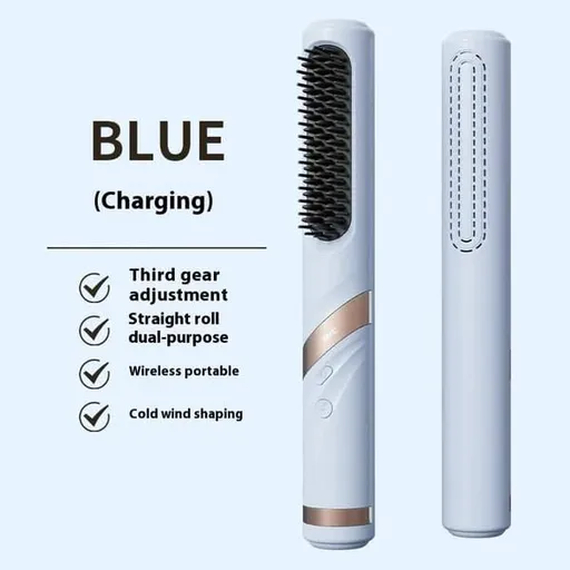 Blue Red Portable Hair Straightening Brush USB Rechargeable Hair Straightener Cold Air