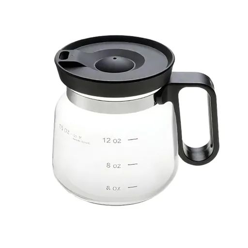 16oz Novelty Glass Coffee Carafe Mug - Heat Resistant Borosilicate Cup with Handle & Splash-Proof Lid - Personal Mini Pot for Tea, Latte & Office Desk (Clear/Black)