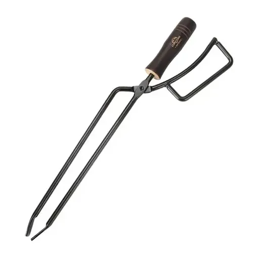 Charcoal Tongs, Iron BBQ Fire Tongs with PU Leather Handle for Camping, Picnics and Outdoor Grilling, Black and Brown, 42 cm