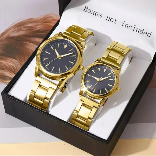 Couple Quartz Watches Set Elegant Gold Black Analog Timepieces