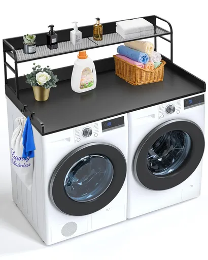 Washer Dryer Countertop with Shelf 54"x27" Wooden Washer Dryer Cover Black