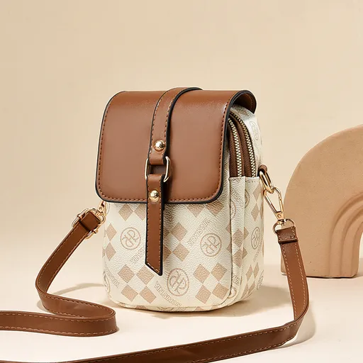 Beige and terracotta Women's Mini Crossbody Phone Bag Compact PU Leather with Multiple Pockets and Headphone Port for Daily Travel Stylish Hands-Free Storage for Local Fashion