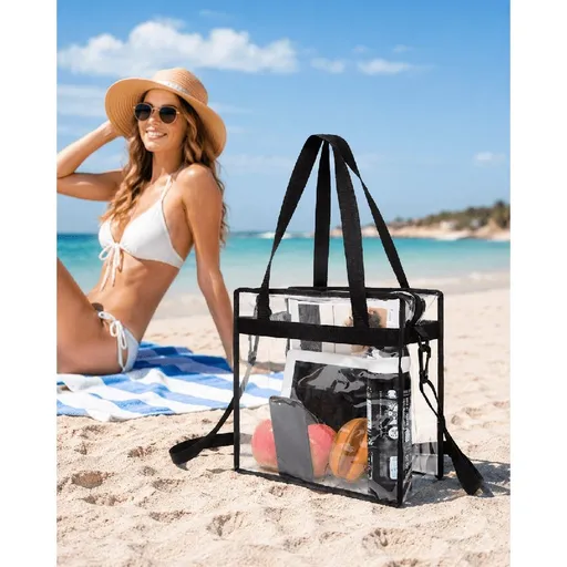 Extra Large Clear Cosmetic Makeup Bag, Transparent Tote Shoulder Bag, Stadium Approved Clear Tote for Women, PVC Travel Toiletry Carry Pouch, Multipurpose Diaper Bag Organizer for Home Beach Shopping