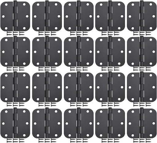 20 Pack Matte Black Door Hinges 3x3 Inch Rounded Corners Iron Hinge Hardware