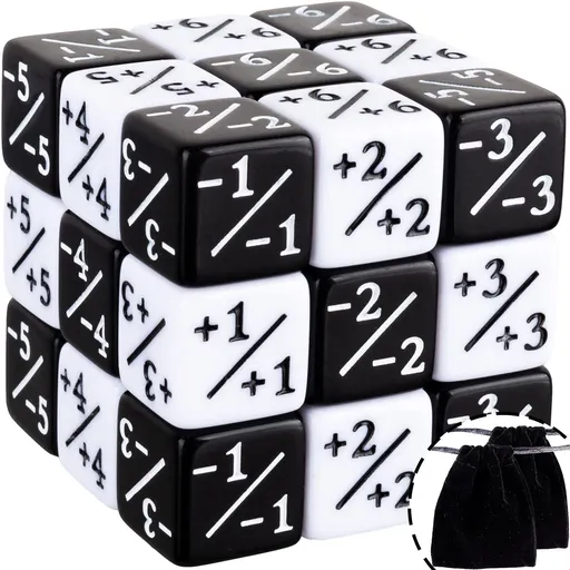 24 Pieces Dice Counters Token Buff Dice Set with Velvet Pouches D6 Cube Dice for Magic The Gathering Card Games (Black, White)