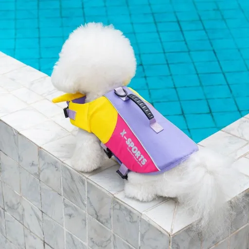 Dog Life Jacket with Rescue Handle and Adjustable Straps, Reflective Pet Swimming Vest for Small Medium Large Dogs, Floatation Safety Coat for Pool Beach Lake Boating and Outdoor Water Play (XL, Purple Splice)