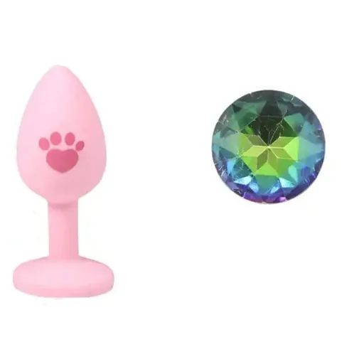 House Of Dasein Beginner Anal Plug Cat's Paw Butt With Detachable Acrylic Diamond For Couples - Pink And Polychrome