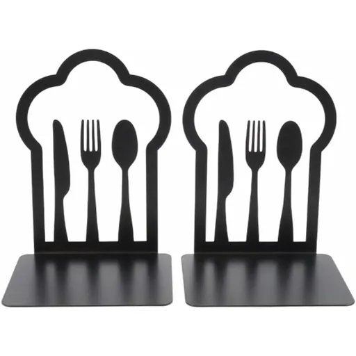 Pair Of Heavy Duty Metal Bookends - Unique Design - For Kitchen, Home, School, Office, Library - Black