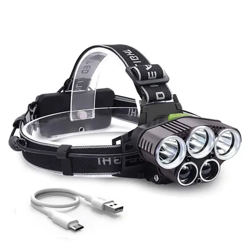 5 LED XM-L T6 XPE Headlight 15000 lumens LED USB Headlamp Camp Hike Emergency Light Fishing Out
