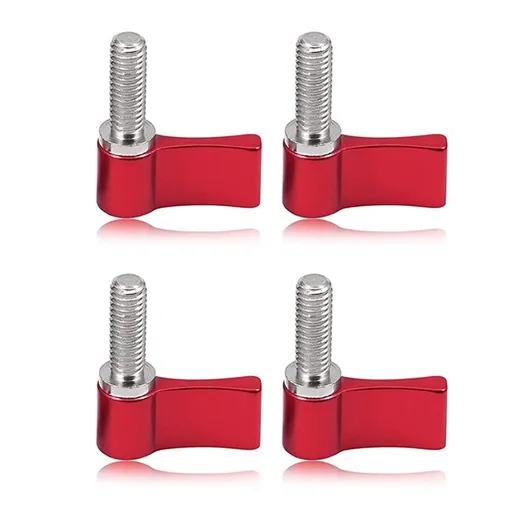 4 Pcs Male Threading Rotating Knob,M6 17mm Adjustable Thumb Lever Screw,Rotating Knob with Single Wing,Red Aluminum Alloy