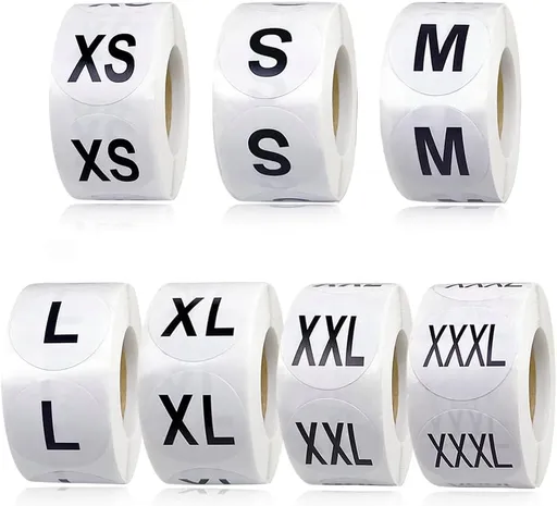 3500 Pcs Clothing Size Stickers, 1 Inch Round Self Adhesive, 7 Sizes XS-S-XXXL for T Shirts (Black)