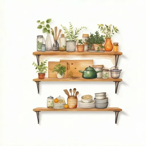 Bowl Kitchenware Utensil Shelf Wall Stickers, Potted Green Plants DIY Wall Decals Removable Vinyl Peel and Stick