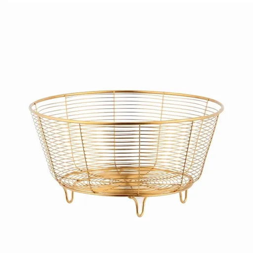 Stainless Steel Fruit Basket, Kitchen Countertop Storage Bowl for Fruits Vegetables Bread, Modern Wire Metal Holder with Sturdy Construction (Gold)
