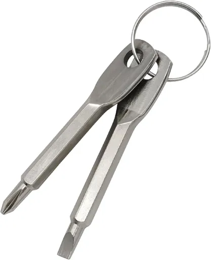 2-in-1 Keychain Screwdriver - Mini Double-Ended Flat & Cross Head - Stainless Steel - Pocket-Sized Tool - Silver