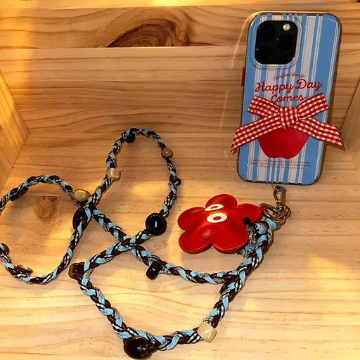 3D Flower Hand-Woven Phone Lanyard Casual Crossbody Phone Strap Wooden Material