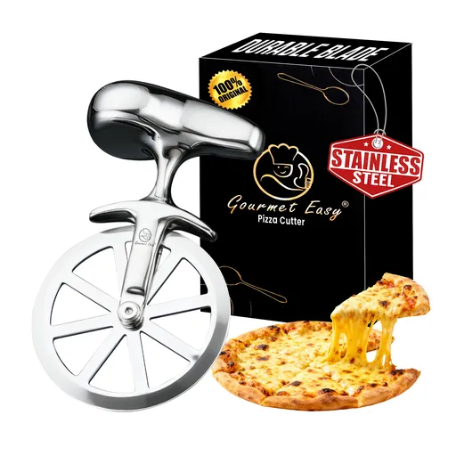 Gourmet Easy Pizza Cutter, Stainless Steel Ultra Sharp Pastry Cutter, No-Wobble, Easy to Clean