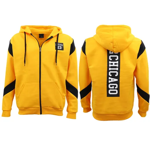 Men's Fleece Zip Up Hoodie Shirt Chicago Bulls 23 Michael Jordan Sweat Jacket, Yellow, XS