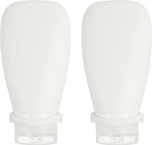 2 Pcs Silicone Squeeze Bottle, 3 oz Refillable Silicone Travel Bottles Leak Proof Mini Size Containers for Toiletries Lotion Shampoo Conditioner, White