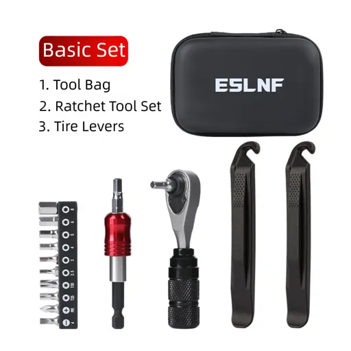 Compact Bicycle Ratchet Tool Kit - Bidirectional Wrench,Magnetic Bits & Tire Levers