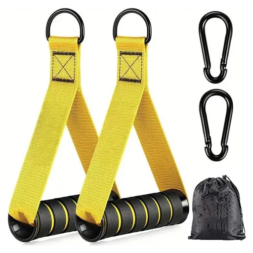 Resistance Band Handles, Foam Grip Workout Handles with Carabiners for Home Gym & Cable Training - Yellow