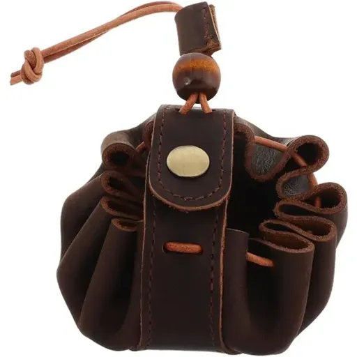 Cowhide Leather Drawstring Coin Purse for Coins Keys and Small Accessories, Compact Rustic Design