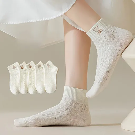 10-Pair White Series Ankle Socks, Women's Cute Socks - Printed Socks - House Socks - Casual Socks.
