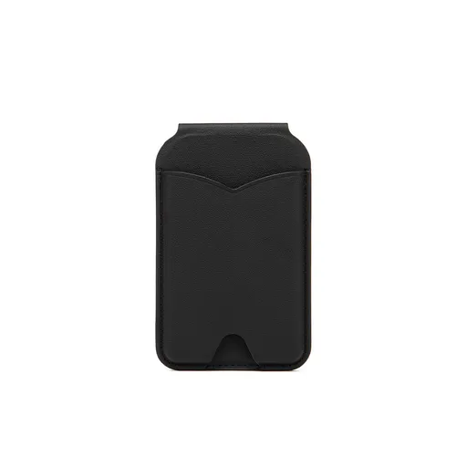 Black Chic MagSafe Wallet with Mirror & Stand - PU Leather Card Holder for iPhone 12-16 Series