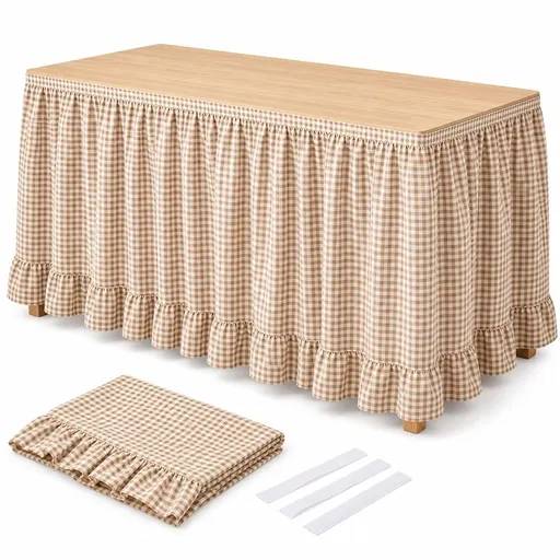 Checkered Desk Skirt, 6ft Table Skirt with Ruffled Hem (Black) for Parties and Display Tables