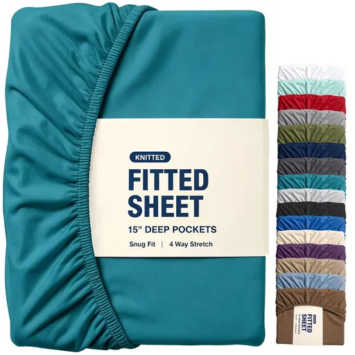 Hotel Quality Fitted Sheet - 1 Piece Fitted Sheet -Breathable Bedding - Wrinkle, Fade, Stain Resistant- 16inch/40cm Deep Pocket Fitted Bed Sheet-Wrinkle and Fade Resistant,(Biscay blue,Queen)