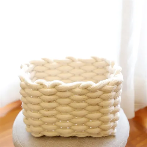 3 Pieces Small Cat Ears Toy Organizer, Woven Cotton Rope Storage Basket for Nursery and Pet Toys, Beige, 22 x 15 x 14 cm