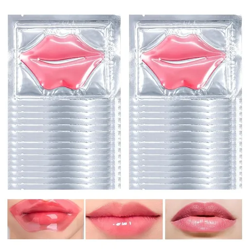 30Pcs Moisturizing Collagen Crystal Lip Mask, Lip Care Gel Pads for Dry Lips, Anti-Aging Lip Patches, Reduce Lip Wrinkles, Remove Chapped Skin for Women and Men, Pink