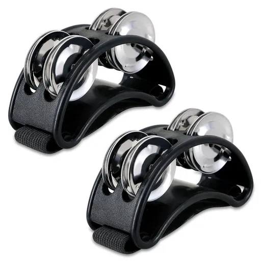2PCS Foot Tambourine Percussion, Musical Instrument Percussion Pedal with Steel Jingle Bells - Black
