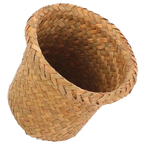 Natural Brown Woven Trash Basket Multi Use Storage Bin for Home Office Or Bathroom