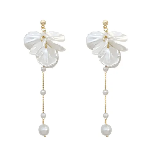 Pearl Flower Earrings Pearl Drop Earrings White Dangle Flower Earrings Prom Wedding Earrings Birthday Party Jewelry Gifts Women