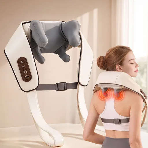 Neck Massager Cordless Wearable Shiatsu with Heat Adjustable Back Strap Ergonomic Design
