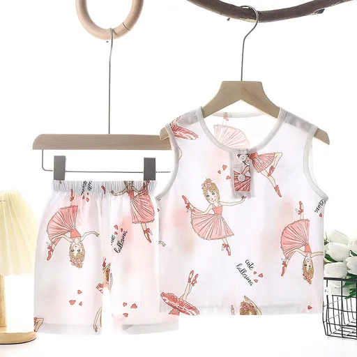 Tong Xinyuan Kids Cotton Silk Vest Set Shorts (White background color) Princess girl cotton silk vest set 100cm