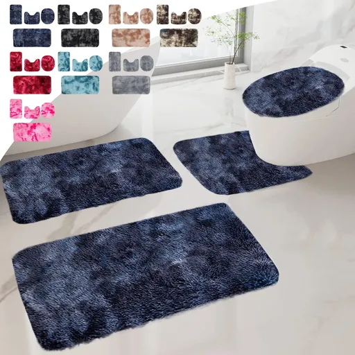 5Pc Bath Mats for Bathroom, Quick-Dry Bathroom Rugs Sets Washable Non-Slip Bath Mat Ultra Soft Absorbent with U-Shaped Toilet for Bathroom, Tub, Shower,Blue