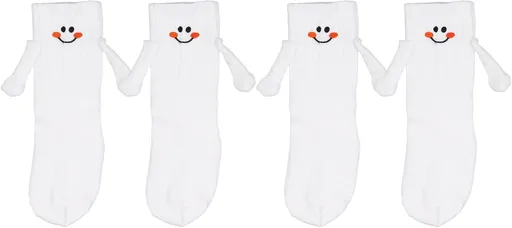 2 Pairs Hand Holding Socks for Kids, Funny Magnetic Mid-Tube Socks White Smile Face Matching Crazy Silly Slipper Socks Magnet Friendship Birthday Gift for Children Toddler (1-3T)