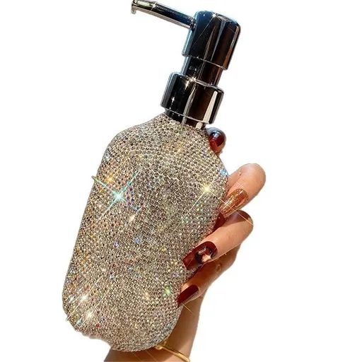 Bling Glass Soap Dispenser with Rust Proof Stainless Steel Pump,Refillable Liquid Hand Wash Bottle for Bathroom Kitchen,Sparkle Decorative Shower Dispenser-500ml