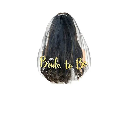 Bride To Be Hen Veil Sash Tiara Hens Night Bridal Shower Kitchen Tea Accessories - Black/Gold Veil